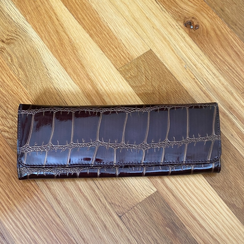 Big Buddha Brown Croc-Embossed Clutch